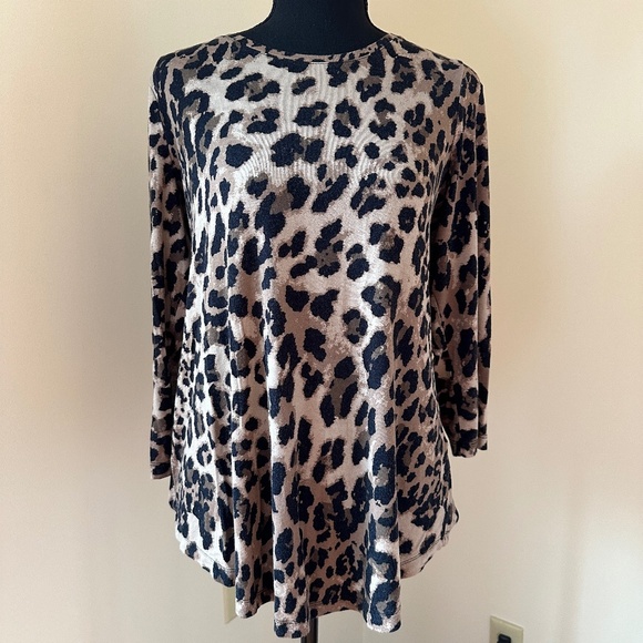 *JM COLLECTION* Brown x Tan Cheetah Print Long Sleeve Shirt Size Small - Picture 1 of 7